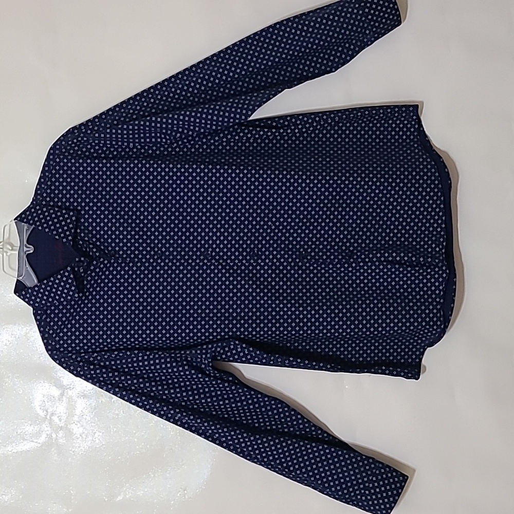 Tasso Elba Men'sâ Navy Blue Patterned Long Sleeve Button Up Shirt - Size XL